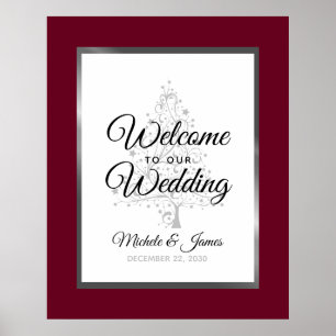 Burgundy Silver Vinter Hochzeit Bröllop Välkommen Poster