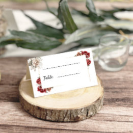 Burgundy & Silver Watercolor Blommigt Bröllop Placeringskort