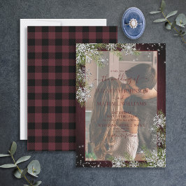 Burgundy Silver Wood Play Vellum Photo Bröllop Inbjudningar