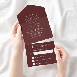 Burgundy Simple Bröllop Modern Typography Romantic