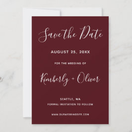 Burgundy Simple Calligraphy Save the Date Spara Datumet