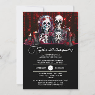 Burgundy skeleton bride groom bröllopsdag gothet inbjudningar