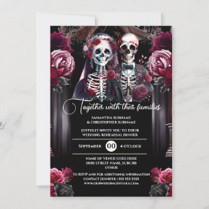Burgundy skeleton bride groom cathedrall kyrka inbjudningar