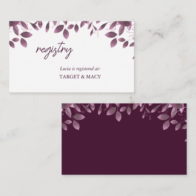 Burgundy skogsbröllopsregistreringskort tilläggskort (Fram/baksida)