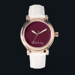 Burgundy-skript | Snyggt Monogram Modern Armbandsur<br><div class="desc">En enkel anpassningsbar i en avslappnad som är handskriven i en enfärgad Burgundy-snyggt. Monogrammet kan lätt vara personlig för att göra en design så unik som du är! Perfektens trendig-gåva eller tillbehör till tillfälle.</div>