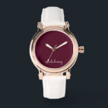 Burgundy-skript | Snyggt Monogram Modern Armbandsur<br><div class="desc">En enkel anpassningsbar i en avslappnad som är handskriven i en enfärgad Burgundy-snyggt. Monogrammet kan lätt vara personlig för att göra en design så unik som du är! Perfektens trendig-gåva eller tillbehör till tillfälle.</div>