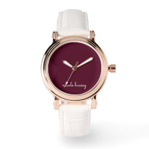 Burgundy-skript   Snyggt Monogram Modern Armbandsur