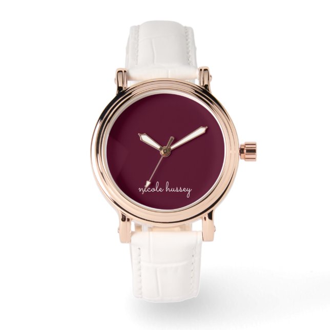 Burgundy-skript | Snyggt Monogram Modern Armbandsur (Framsida)