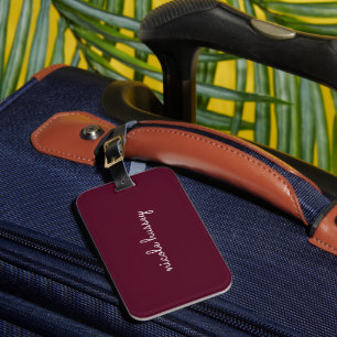 Burgundy-skript Snyggt Monogram Modern Bagagebricka