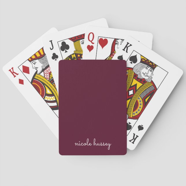 Burgundy-skript | Snyggt Monogram Modern Casinokort (Baksidan)