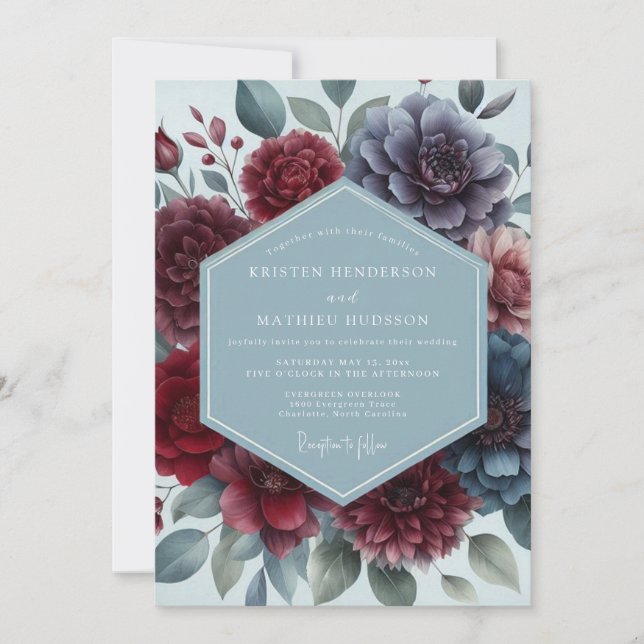 Burgundy Slate Moody Floral Wedding Inbjudningar (Framsida)