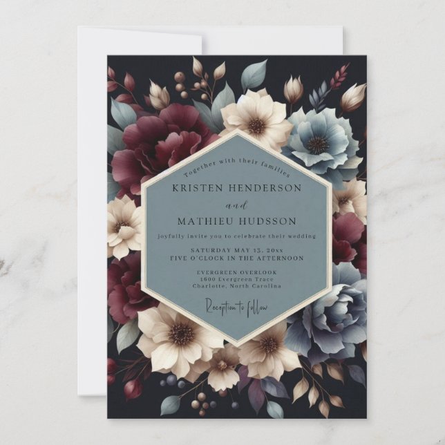 Burgundy Slate Nocturnal Bloom Wedding Inbjudningar (Framsida)