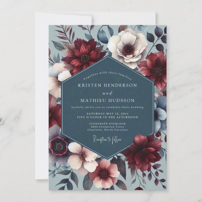 Burgundy Slate Nocturne Wedding Inbjudningar (Framsida)
