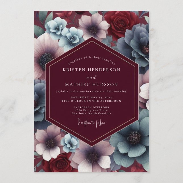 Burgundy Slate Twilight Bloom Wedding Inbjudningar (Framsida)