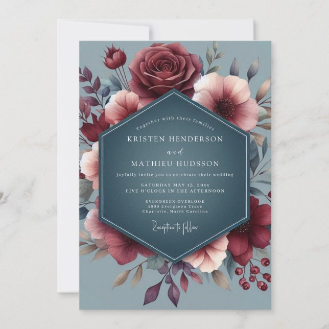 Burgundy Slate Vesper Wedding Inbjudningar (Framsida)