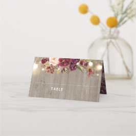 Burgundy Snöre och Flowers Rustic Placeringskort