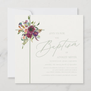 Burgundy & Soft Grönt Blommigt Kor-baptism Inbjudningar