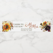 Burgundy Solros Bröllop vattenflaskans etikett