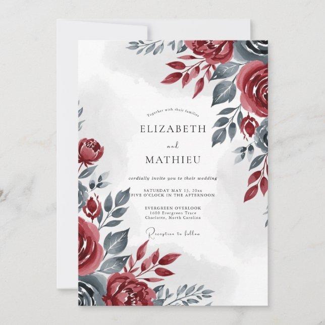 Burgundy Sophisticated Winter Wedding Inbjudningar (Framsida)