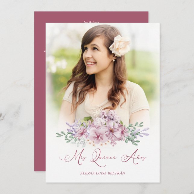 Burgundy spansk Mis XV Años Photo Blommigt Garland (Fram/baksida)