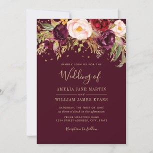Burgundy Sparkling Marsala Wedding bjudande Inbjudningar