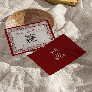 Burgundy Spetsarbröllop QR-kod OSA Kort