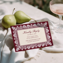 Burgundy Spetsram Bröllop OSA Kort