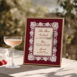 Burgundy Spetsram Bröllopsbarmeny Poster