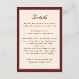 Burgundy Spetsram Weddingdetaljer Tilläggskort