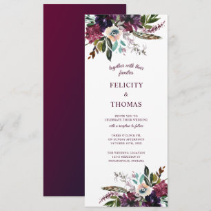 Burgundy Splendor Boho Blommigts White Bröllop Inbjudningar