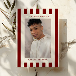 Burgundy Sporty Stripes 2 Photo Graduation Meddelande