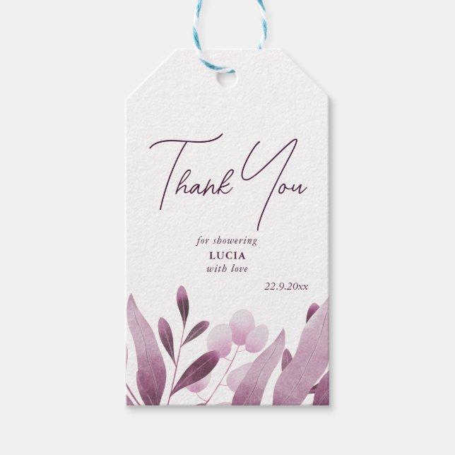 Burgundy Stora Blad Bröllopsdusch Tack Presentetikett (Framsidan)