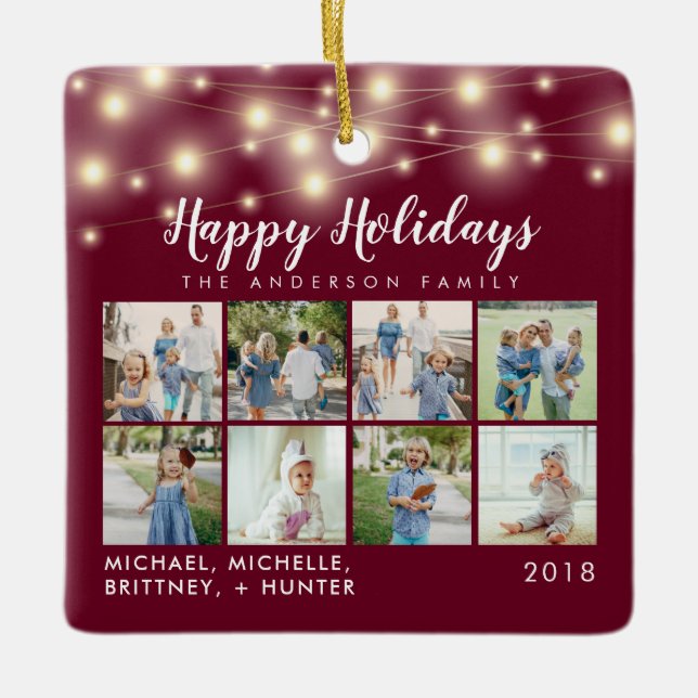 Burgundy String Ljus 8 Photo Helgdag Julgransprydnad Keramik (Framsida)