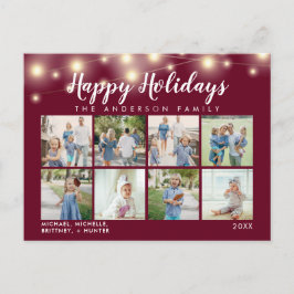 Burgundy String Ljus Photo Collage Helgdag Vykort