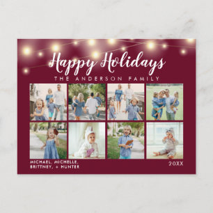 Burgundy String Ljus Photo Collage Helgdag Vykort