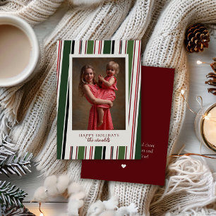 Burgundy Stripe Photo jul and Helgdag Card Julkort