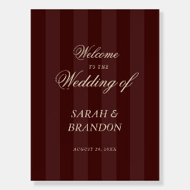 Burgundy Striped Classic Wedding Welcome Sign
