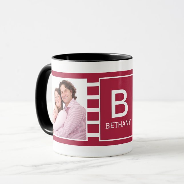 Burgundy Striped Custom Photo Personalised Mugg (Framsida vänster)