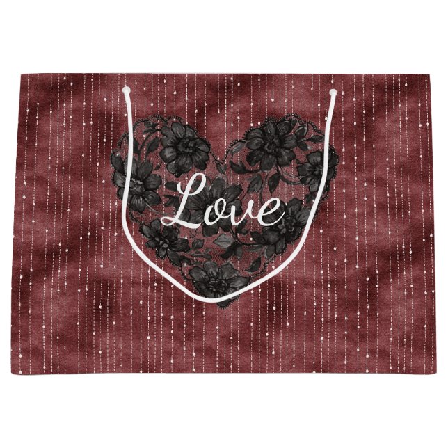 Burgundy Stripes Black Faux Lace Floral Heart (Framsidan)