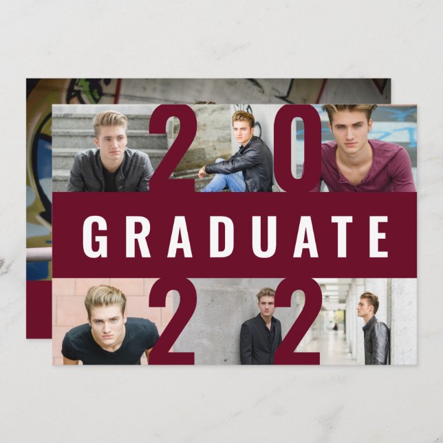 Burgundy studenten moderna fotokollage fet meddelande (Fram/baksida)