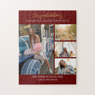 Burgundy Studenten Photo Collage Grad Memories Pussel