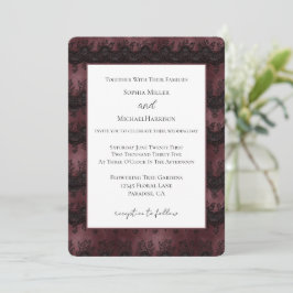 Burgundy Svart Fals Lace Bröllop Inbjudningar