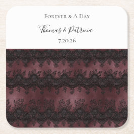 Burgundy Svart Fals Lace Bröllop Underlägg Papper Kvadrat