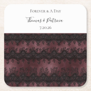 Burgundy Svart Fals Lace Bröllop Underlägg Papper Kvadrat
