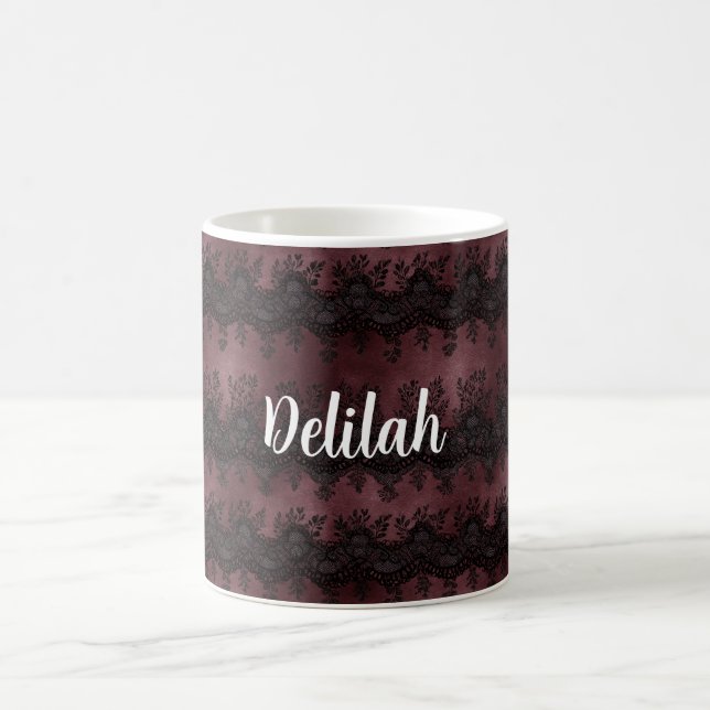 Burgundy Svart Fals Lace Kaffemugg (Center)