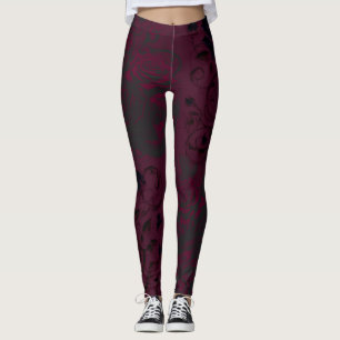 Burgundy & Svart Mörk Trädgård Gothisk Glam Leggings
