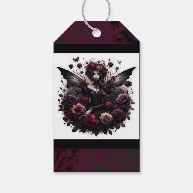 Burgundy & Svart Mörk Trädgård Gotisk Glam Bröllop Presentetikett (Framsidan)