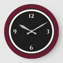 Burgundy, svart och vit, minimalistisk stor klocka