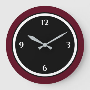 Burgundy, svart och vit, minimalistisk stor klocka
