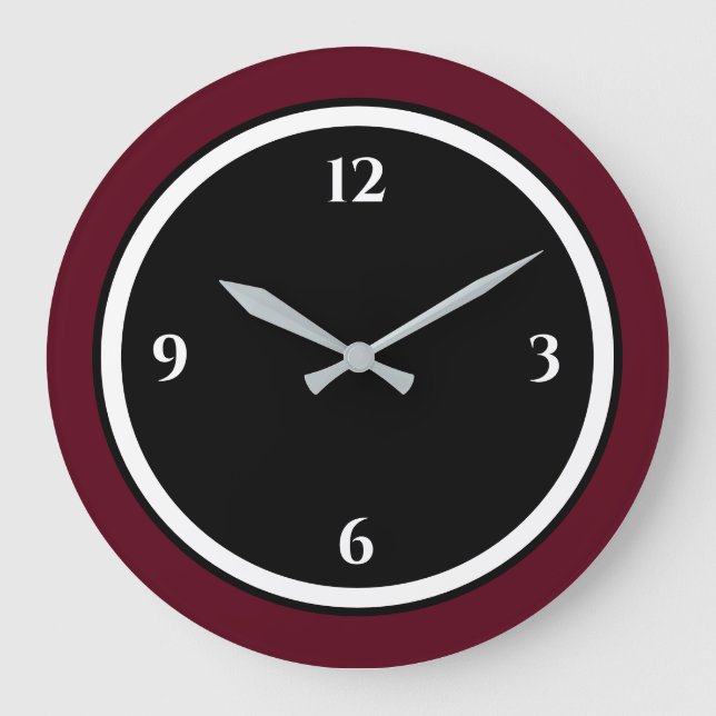 Burgundy, svart och vit, minimalistisk stor klocka (Framsida)
